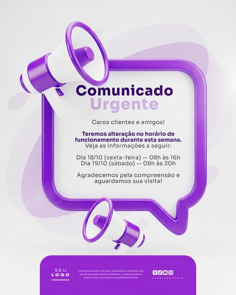 COMUNICADO AVISO SOCIAL MEDIA PSD EDITÁVEL 8