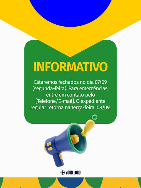 INFORMATIVO DE FECHAMENTO 7 DE SETEMBRO SOCIAL MEDIA FLYER PSD EDITÁVEL