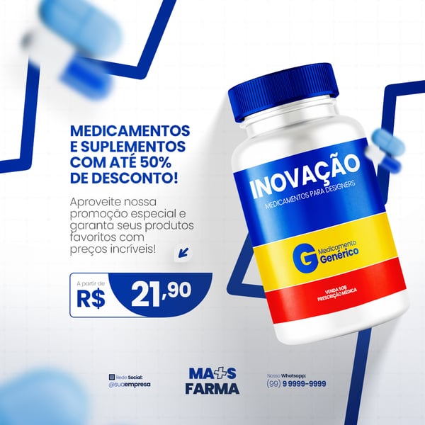 FARMÁCIA REMÉDIOS CÁPSULA FORMULAS MEDICAMNETOS PROMOÇÃO SOCIAL MEDIA PSD EDITÁVEL