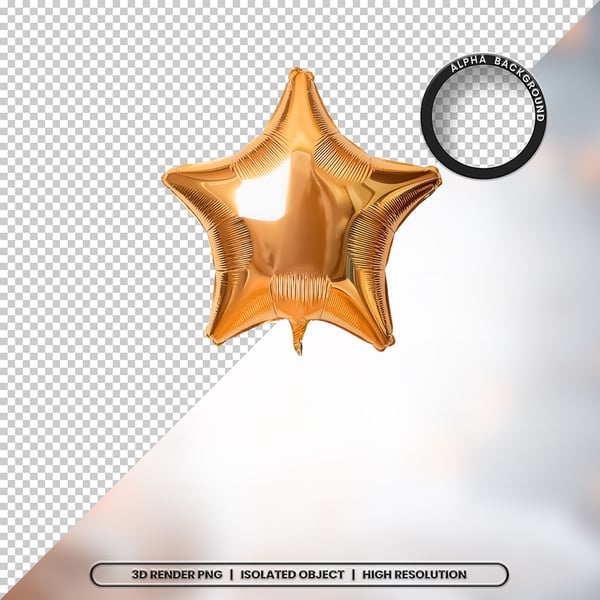 3D RENDER BALÃO METALIZADO ESTRELA DOURADO ELEMENTO ÍCONE PSD PNG 21