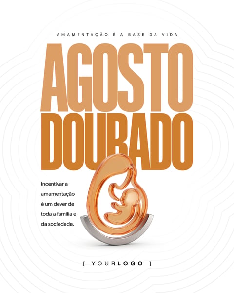 AGOSTO DOURADO ÍCONE MÃE E BEBÊ POST REDES SOCIAIS PSD EDITÁVEL