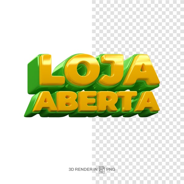 3D RENDER LETTERING LOJA ABERTA GREEN YELLOW
