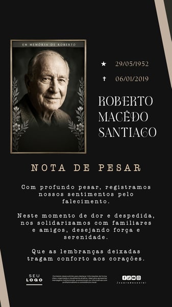 Nota de Pesar FALECIMENTO LUTO STORY SOCIAL MEDIA PSD EDITÁVEL 2