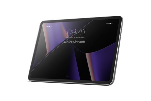TABLET COM VISÃO MEIO LATERAL PSD EDITÁVEL MOCKUP