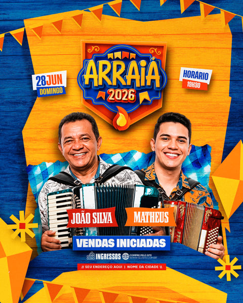 FLYER EVENTOS E ARTISTAS SÃO JOÃO 2026 FESTA JUNINA