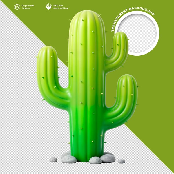 3D GREEN CACTUS PLANT ELEMENT WITH SPIKES AND ROCKS MODERN