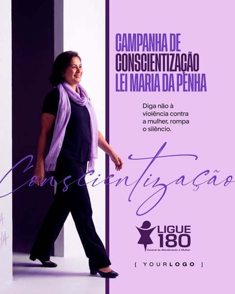 CAMPANHA DE CONSCIENTIZAÇÃO LEI MARIA DA PENHA SOCIAL MEDIA PSD EDITÁVEL