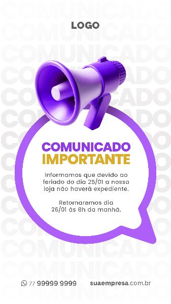 SOCIAL MEDIA PARA AVISOS E COMUNICADOS - ROXO AMARELO
