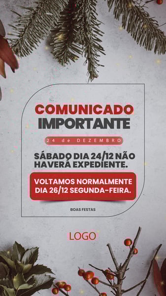 POST COMUNICADO IMPORTANTE NATAL FUNCIONAMENTO STORIES