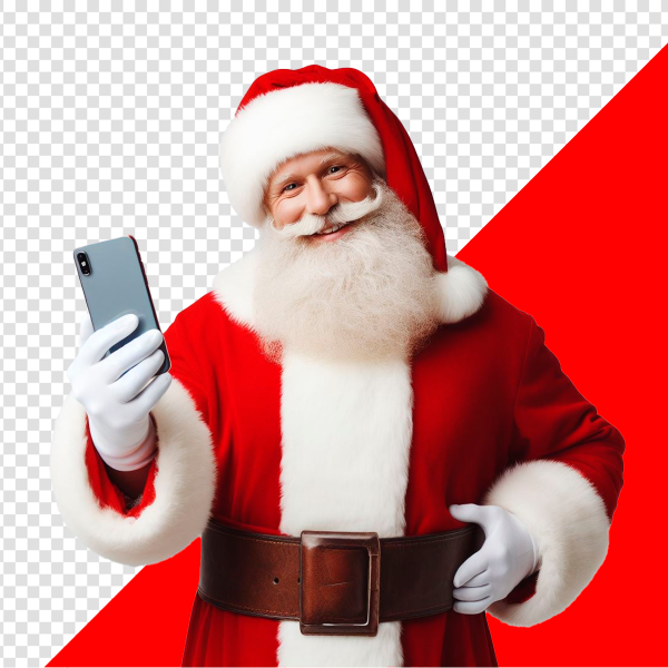 IMAGEM DE PAPAI NOEL SEGURANDO  CELULAR SEM FUNDO
