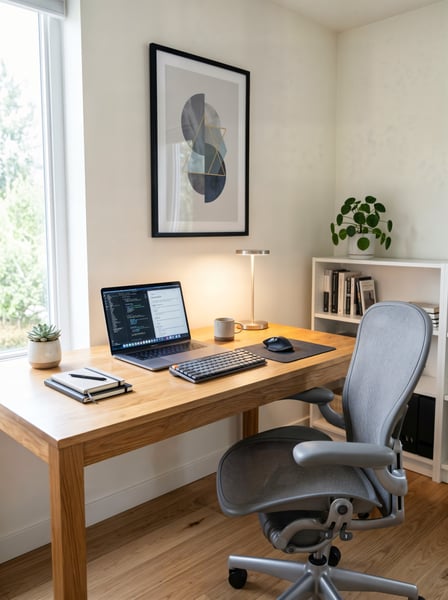 ESCRITÓRIO HOME OFFICE COM DESKTOP E CADEIRA 4