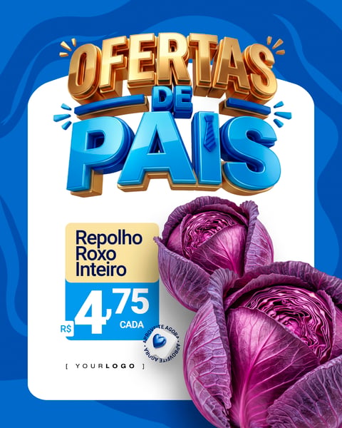 FLYER OFERTAS DIA DOS PAIS REPOLHO ROXO PSD EDITÁVEL