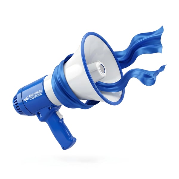 MEGAPHONE FLOWING BLUE RIBBON AWARENESS MESSAGE
