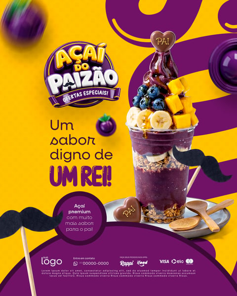 UM SABOR DIGNO DE REI AÇAITERIA AÇAÍ DIA DOS PAIS SOCIAL MEDIA PSD EDITÁVEL