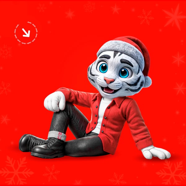 MASCOTE JACK ROUPA NATALINA, DEITADO SORRINDO - PSD EDITÁVEL