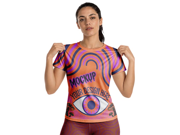 CAMISETA MOCKUP EM MODELO FEMININO MÃOS NOS OMBROS