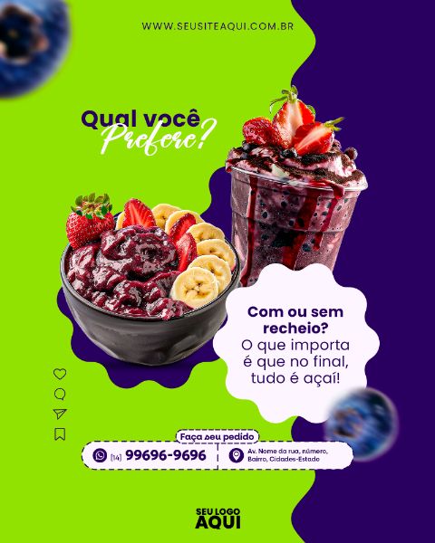 AÇAÍTERIA E SORVETERIA - SOCIAL MEDIA - PSD EDITÁVEL