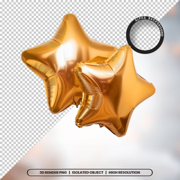 3D RENDER BALÃO METALIZADO ESTRELA DOURADO ELEMENTO ÍCONE PSD PNG 11