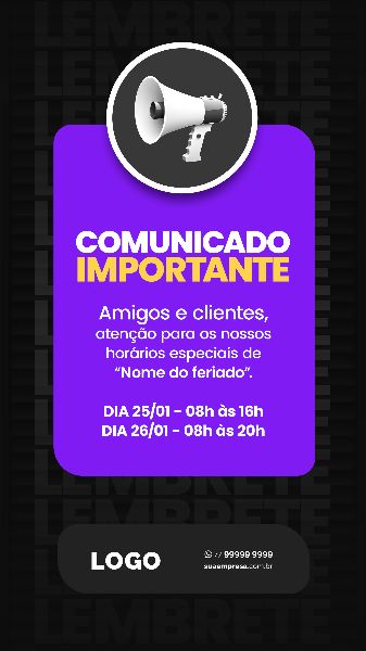 SOCIAL MEDIA PARA AVISOS E COMUNICADOS - ROXO AMARELO