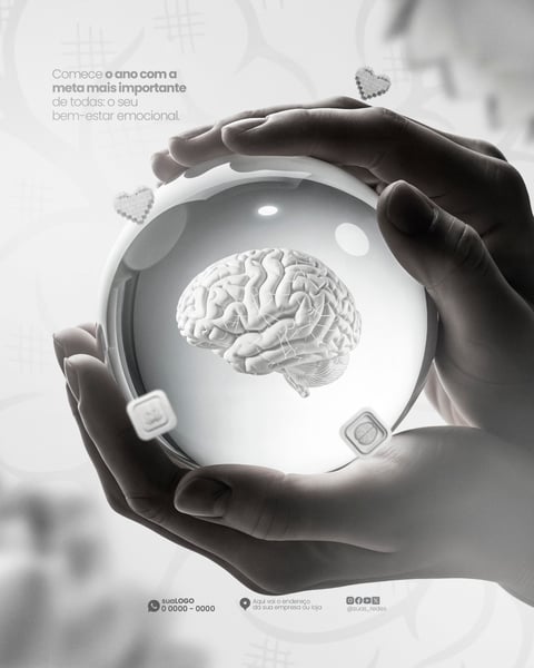 FLYER BEMESTAR MENTAL CUIDADO COM O CREBRO DESIGN MINIMALISTA CINZA