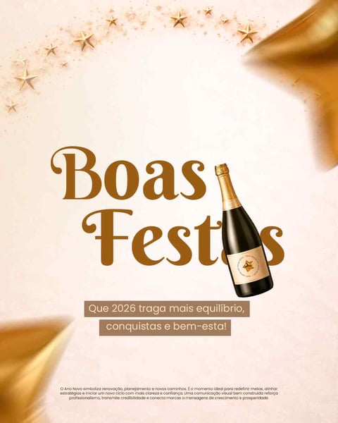 Boas Festas, Ano Novo 2026: Celebração Com Champanhe E Estrelas Douradas Social Media PSD Editável