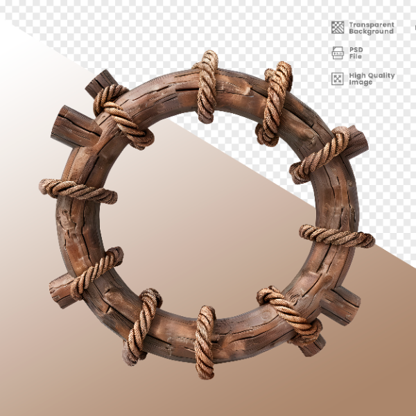 CÍRCULO MADEIRA E CORDA  ELEMENTO 3D PARA COMPOSIÇÃO - WOOD