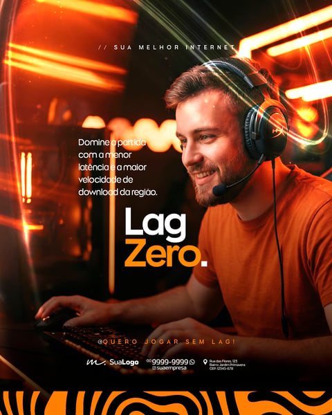 PROVEDOR DE INTERNET BRILHO DE FIBRA LARANJA SOCIAL MEDIA PSD EDITÁVEL 2
