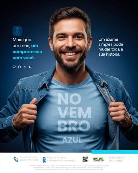 Novembro Azul: Homem Sorrindo Incentiva Prevenção Do Câncer De Próstata E Saúde Masculina. Social Media PSD Editável
