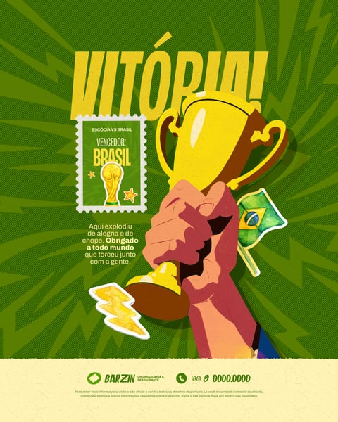Copa do Mundo 2026 Bar Restaurante Vitória Brasil Pós Jogo Social Media PSD Editável