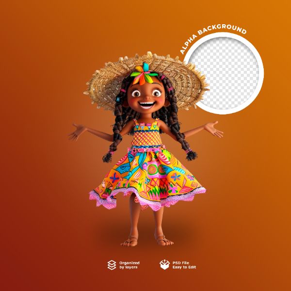 UMA BONECA 3D COM CHAPÉU DE PALHA PARA FESTA JUNINA