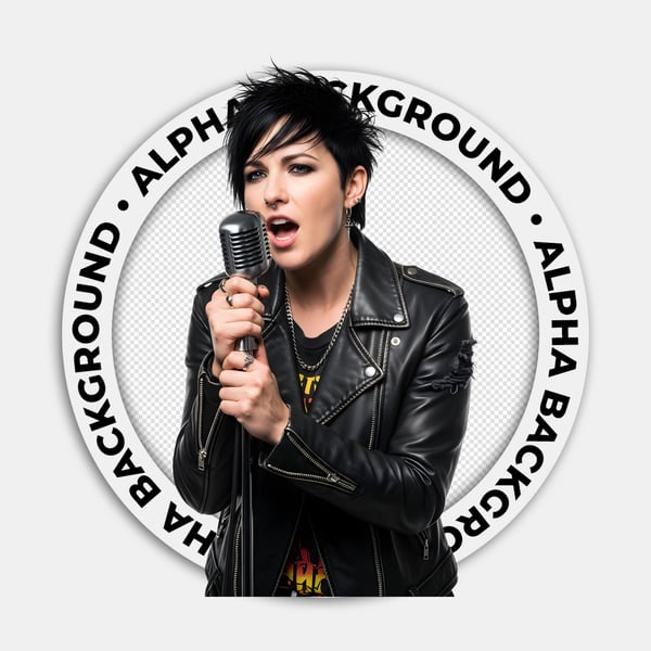 CANTORA DE ROCK PESADO COM JAQUETA DE COURO E MICROFONE 01