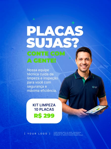 LIMPEZA E INSPEÇÃO SOLAR AZUL SOCIAL MEDIA FLYER PSD EDITÁVEL