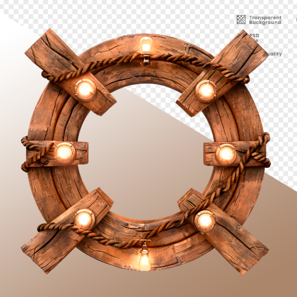 CÍRCULO DE MADEIRA COM LUZ - ELEMENTO 3D PARA COMPOSIÇÃO - WOOD
