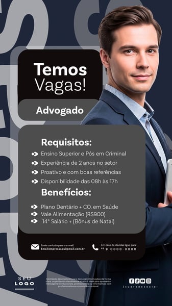 Recrutamento Emprego Temos Vagas Abertas Contratação Story Social Media PSD Editável 24