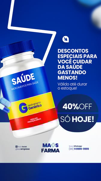 FARMÁCIA REMÉDIOS CÁPSULA FORMULAS MEDICAMNETOS PROMOÇÃO SOCIAL MEDIA PSD EDITÁVEL