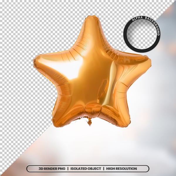 3D RENDER BALÃO METALIZADO ESTRELA DOURADO ELEMENTO ÍCONE PSD PNG