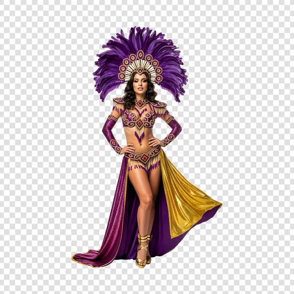 MULHER MORENA BONITA COM FANTASIA DO CARNAVAL ROXO 1