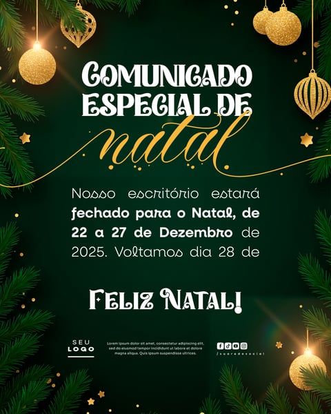 COMUNICADO DE NATAL AVISO ANÚNCIO RECESSO FERIADO SOCIAL MEDIA PSD EDITÁVEL 16