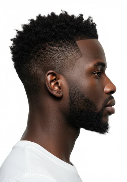 HOMEM NEGRO COM CORTE DEGRADÊ VISTA DIREITA VISTA ESQUERDA BLUSA BRANCA