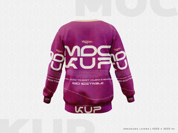 MOCKUP DE SUÉTER CAMISETA COM GOLA REDONDA E MANGAS COMPRIDAS, ÂNGULO 3