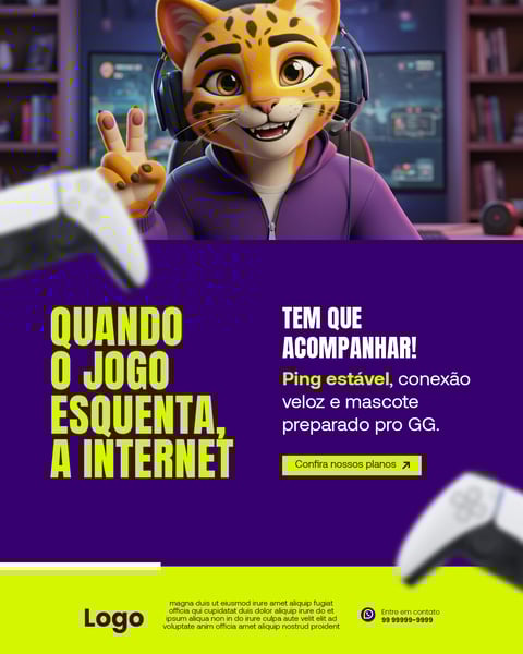 Mascote Gamer Guepardo: Internet Rápida, Ping Estável E Jogos Online De Alta Performance Social Media PSD Editável
