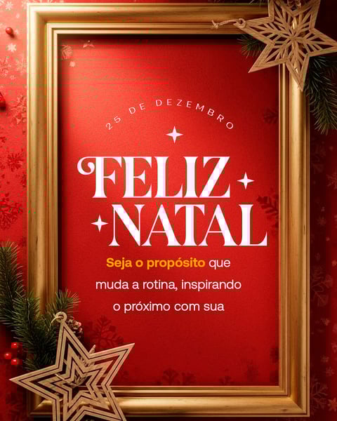 Cartão De Feliz Natal Com Moldura Dourada E Decorações Festivas Social Media PSD Editável