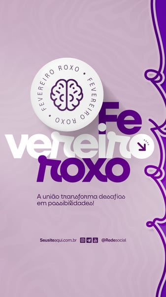 FEVEREIRO ROXO MÊS DE ALERTA SOBRE ALZHEIMER, LÚPUS E FIBROMIALGIA SOCIAL MEDIA PSD EDITÁVEL