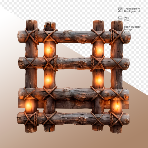 CERCA DE MADEIRA COM LUZ - ELEMENTO 3D PARA COMPOSIÇÃO - WOOD