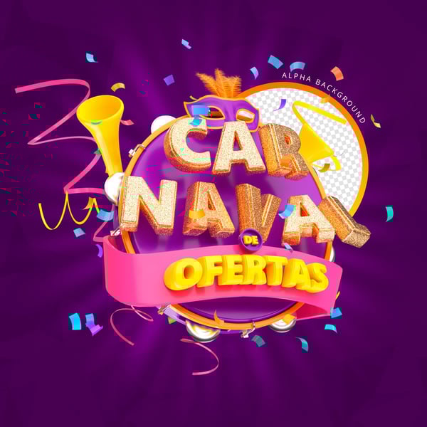 SELO 3D CARNAVAL FOLIA DE OFERTAS PNG