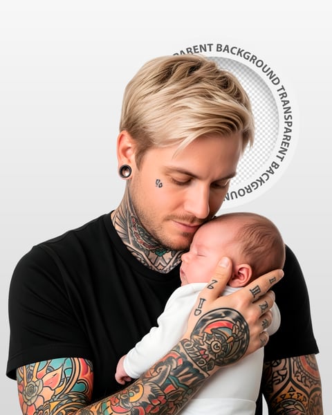 PAI LOIRO TATUADO SEGURANDO BEBÊ DORMINDO