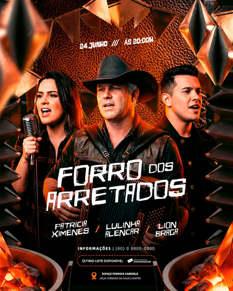 Flyer de Show São João Forró dos Arretados Junho Festa Evento PSD Editável 3