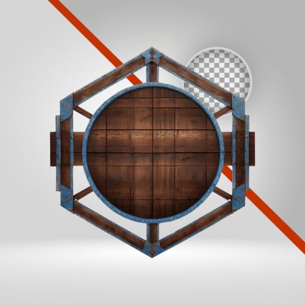 CÍRCULO 3D SÃO JOÃO, HEXÁGONO DE MADEIRA, ELIPSE PRA TEXTO, ELEMENTO PNG, FUNDO TRANSPARENTE, AZUL, RUSTICO, JUNINO 3D