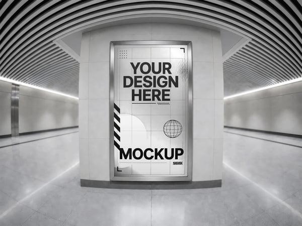 OUTDOOR MOCKUP NO CORREDOR DE METRÔ VISTA FRONTAL