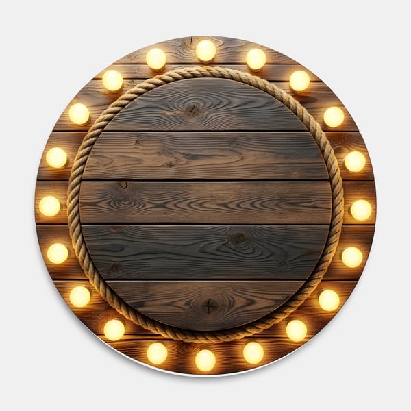 TAMPA DE MADEIRA COM LUZES EM VOLTA E UM CORDA CIRCULAR AO CENTRO 01